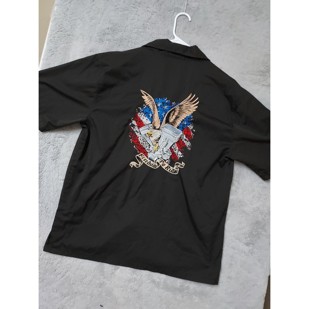 Dragonfly Shirt Mens Medium Freedom To Ride Eagle Biker Snap Embroidered Eagle